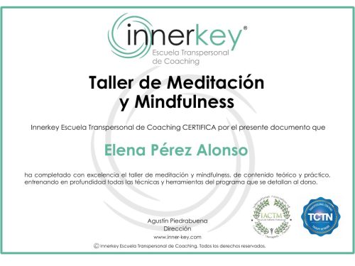 Título taller de Meditación y Mindfulness - diploma - Innerkey Coaching